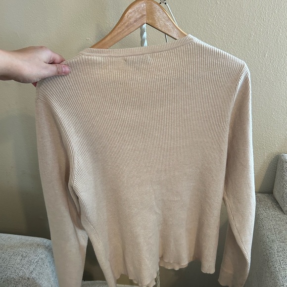 Quince Ribbed Button-Up Cardigan Beige Cotton Cashmere Size XL - Picture 5 of 7